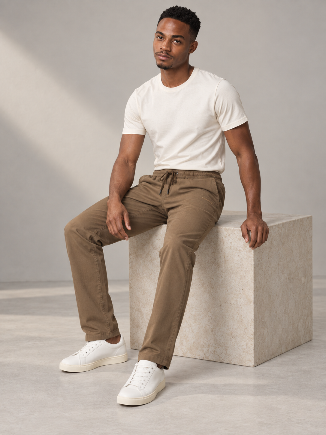 Men Khaki Solid Casual Lower