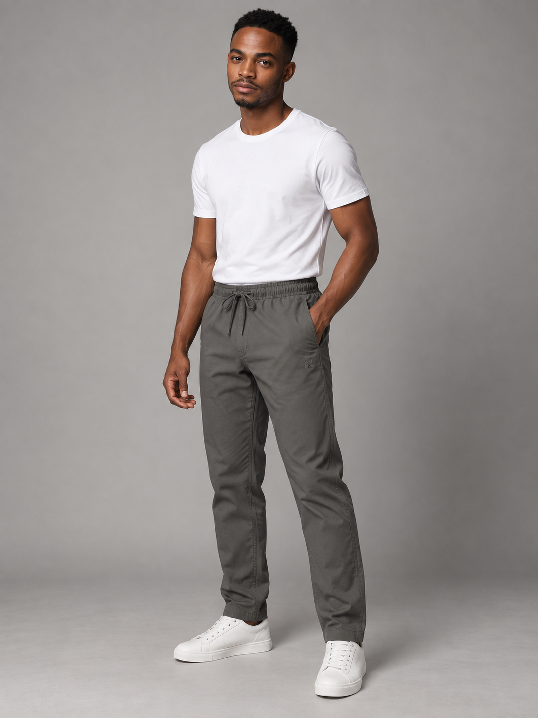 Men Light Grey Solid Casual Lower