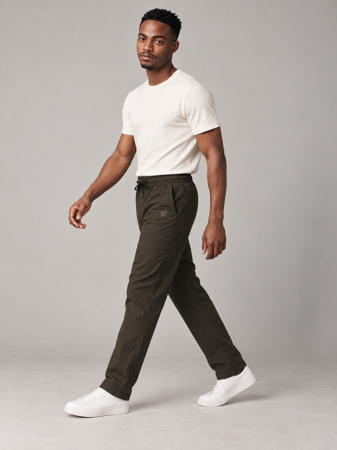 Men Dark Olive Solid Casual Lower
