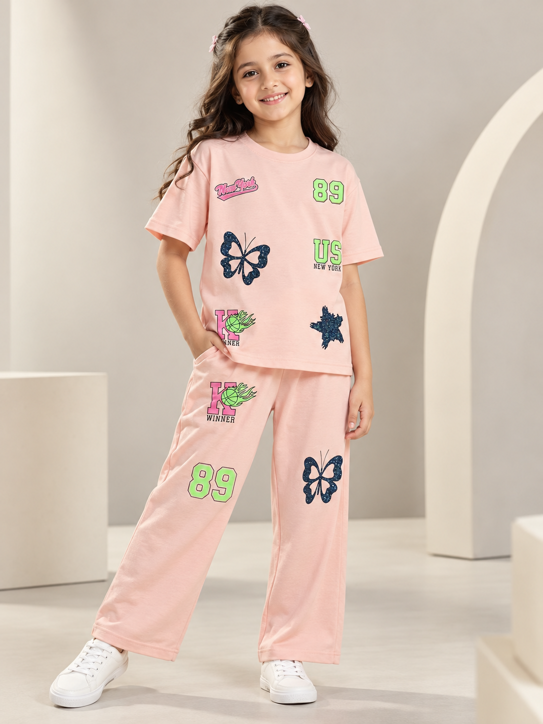 Girls Premium Printed Round Neck Co-Ord Set
