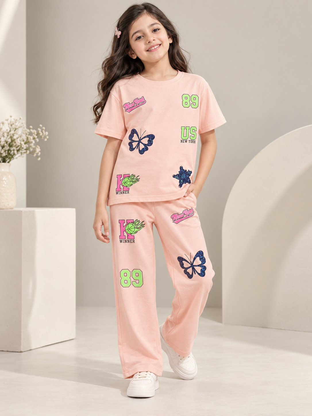 Girls Premium Printed Round Neck Co-Ord Set