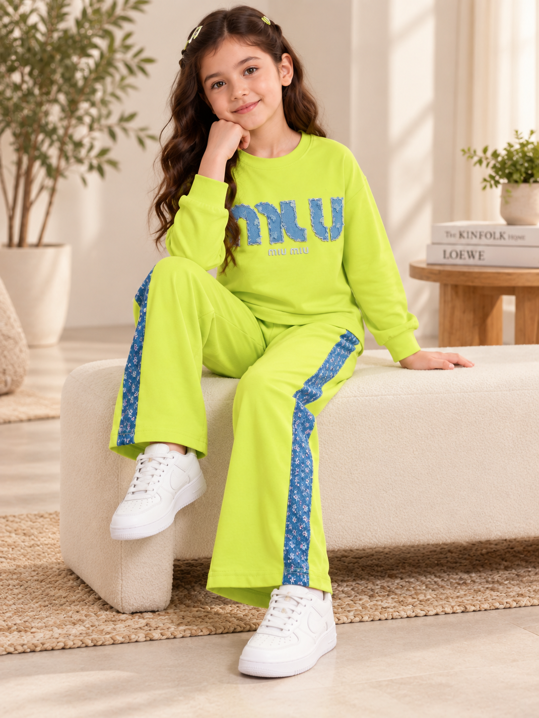 Girl's Stylish Chest Print Round Neck Co-Ord Set