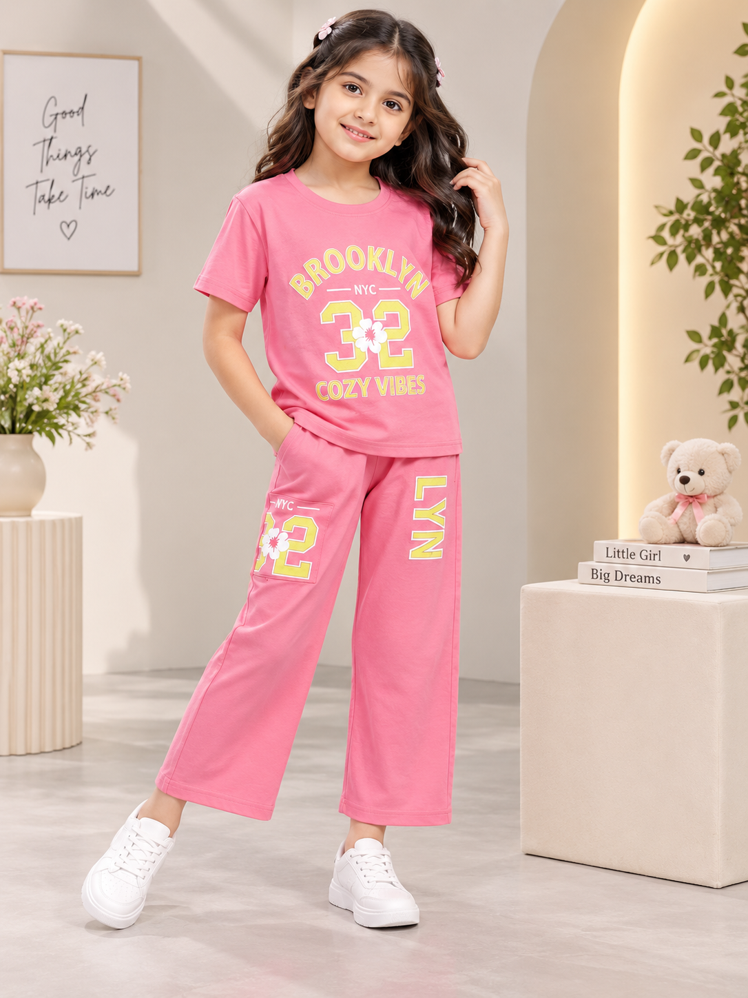 Girls Premium Printed Round Neck Co-Ord Set