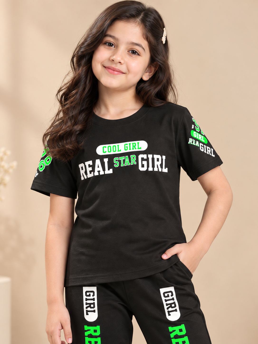 Girls Premium Printed Round Neck Co-Ord Set