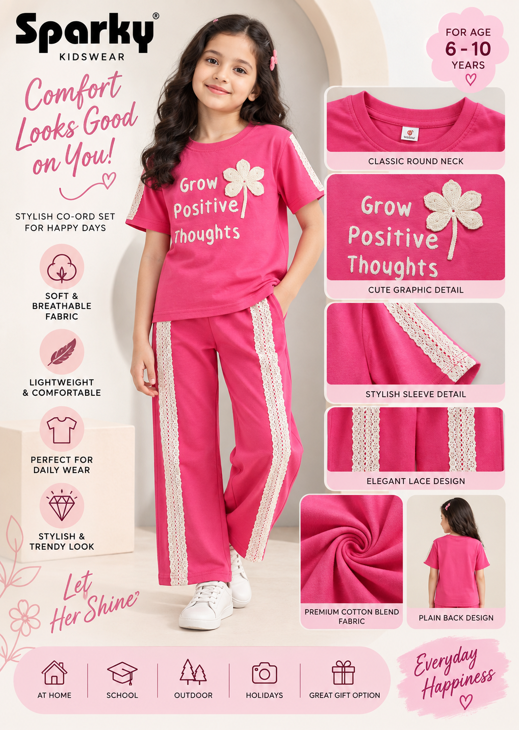 Girls Premium Printed Round Neck Co-Ord Set