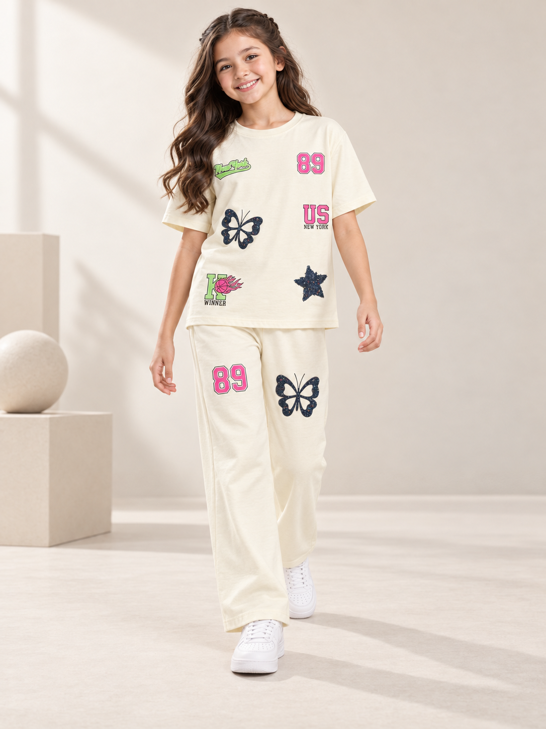 Girls Premium Printed Round Neck Co-Ord Set