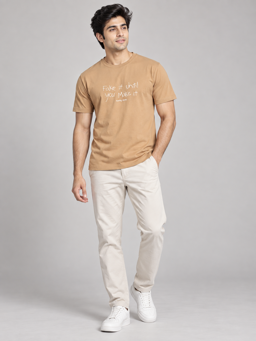 Sparky Men Camel Colour Typography T-Shirt | Premium Casual Fashion Wear