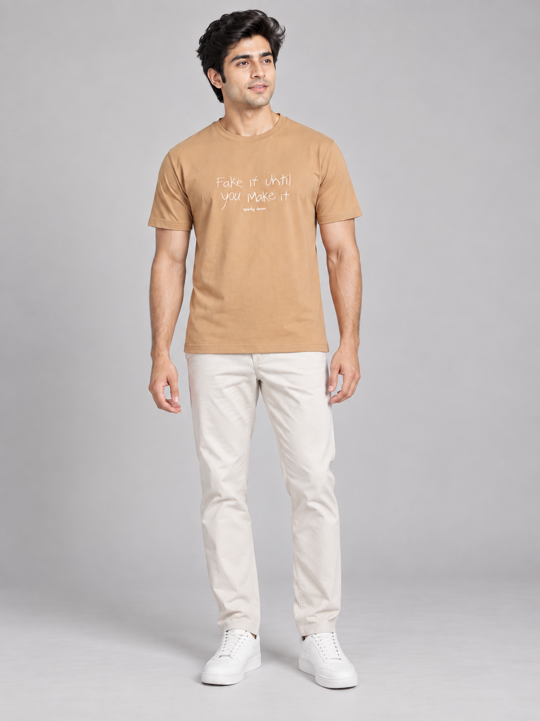 Sparky Men Camel Colour Typography T-Shirt | Premium Casual Fashion Wear