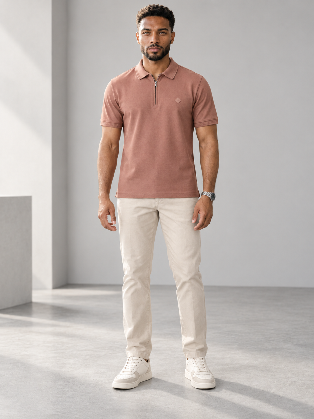 Men’s Premium Cotton Blend Half Sleeve Zipper Polo T-Shirt