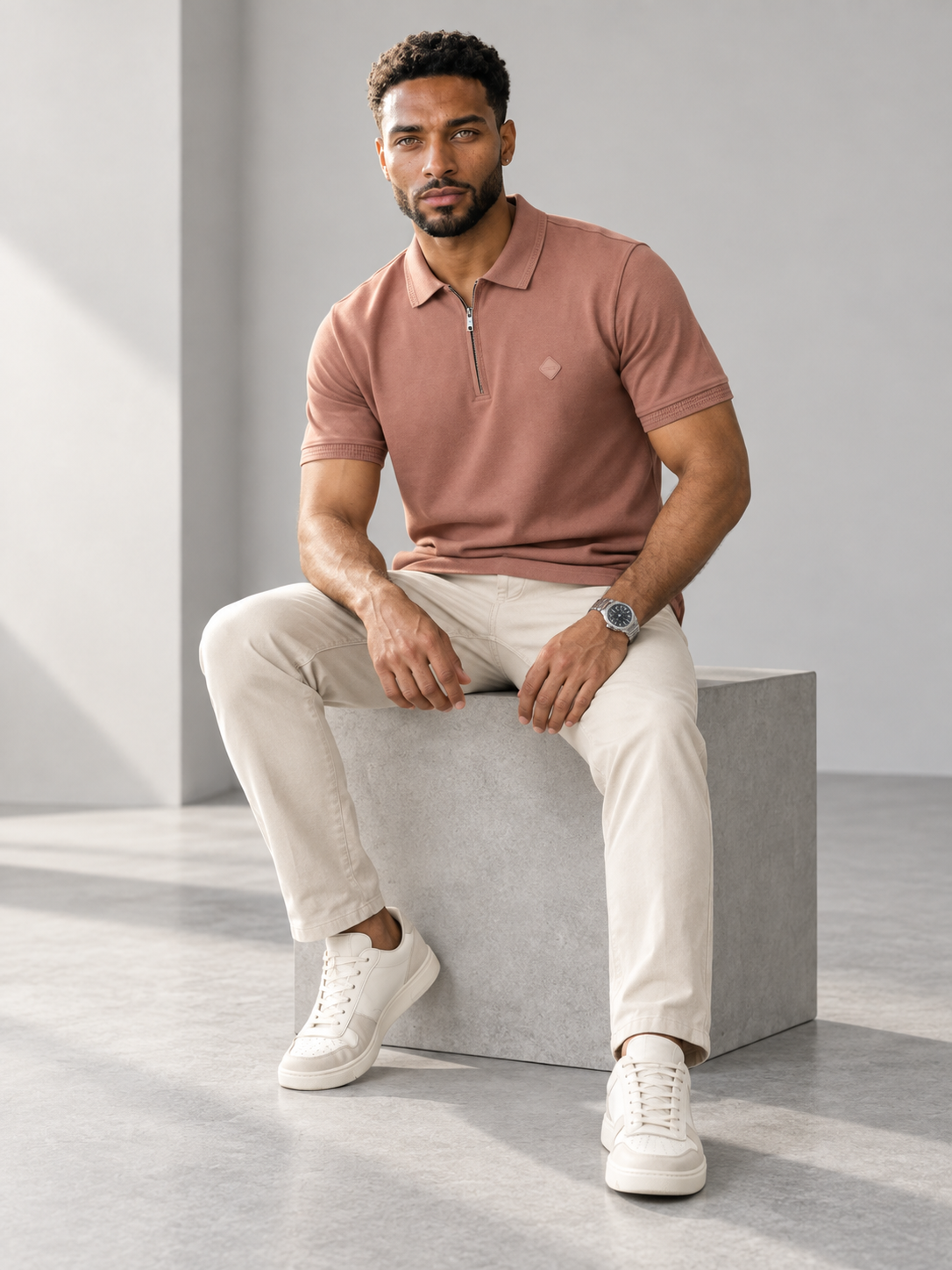Men’s Premium Cotton Blend Half Sleeve Zipper Polo T-Shirt