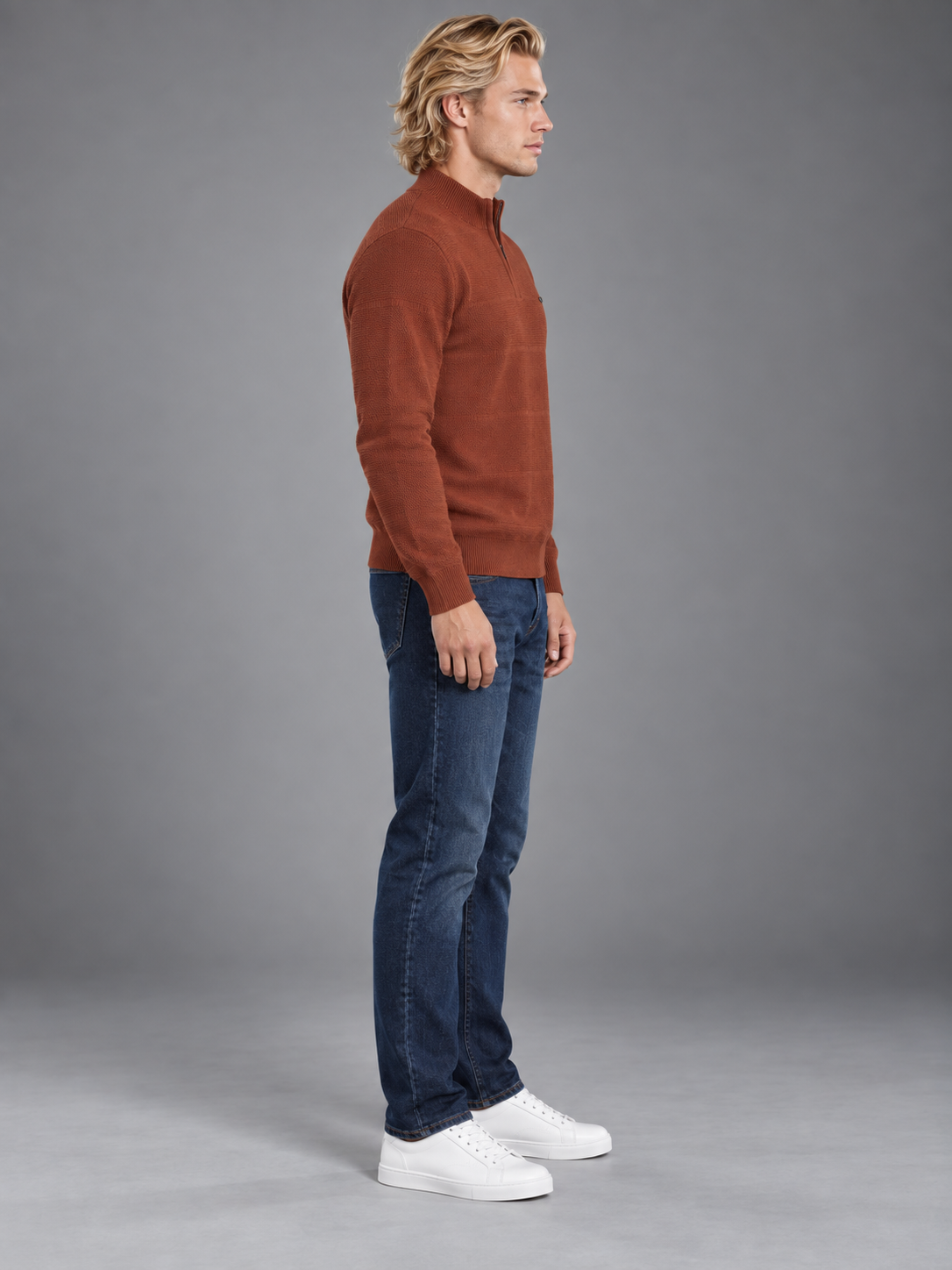 Men Rust Colour Polo Neck Zipper Premium Full Sleeves T-shirt