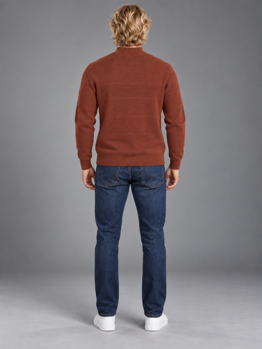 Men Rust Colour Polo Neck Zipper Premium Full Sleeves T-shirt