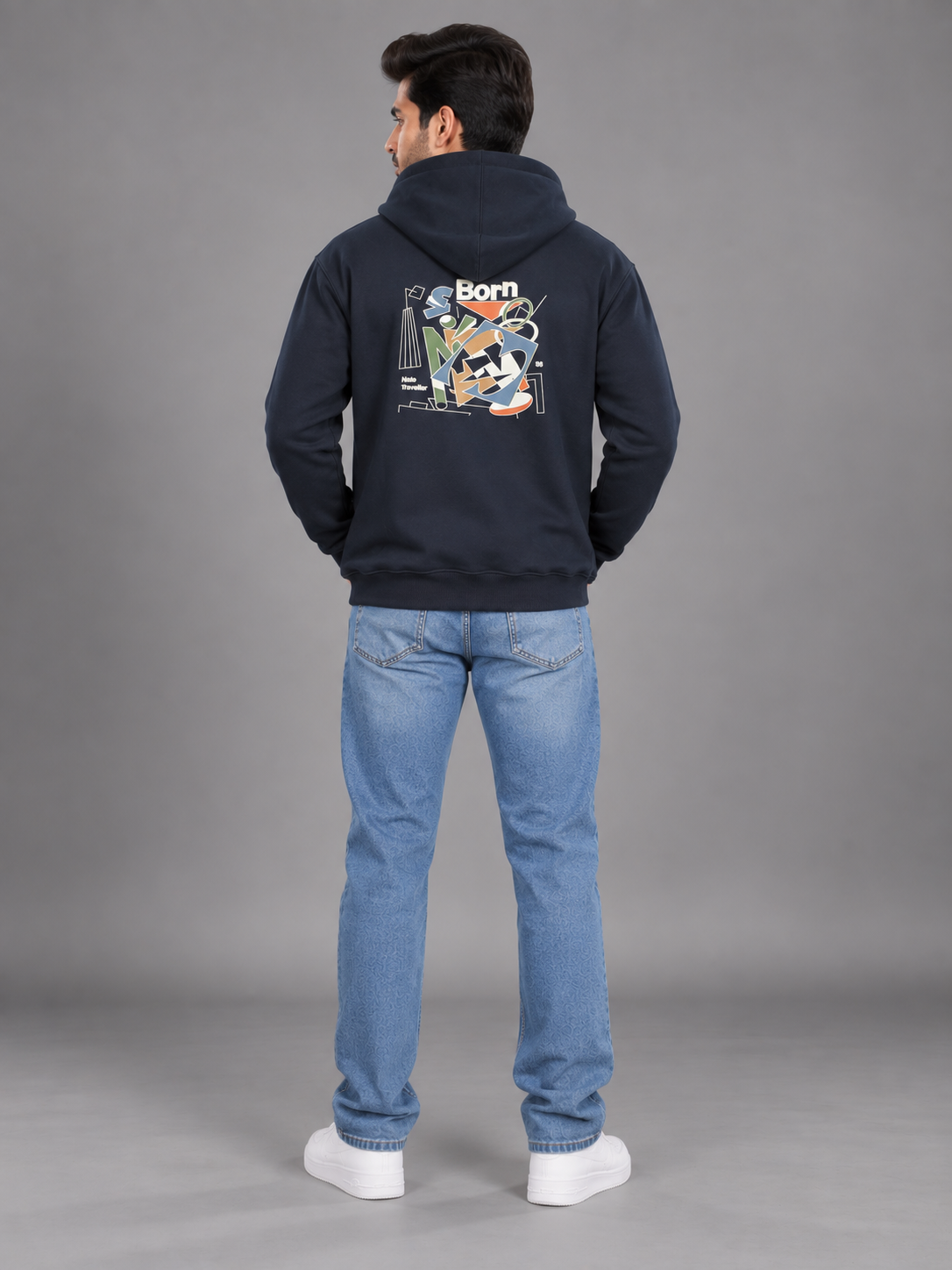 Men's Solid Full Sleeves Front Print Hoody Sweatshirt
