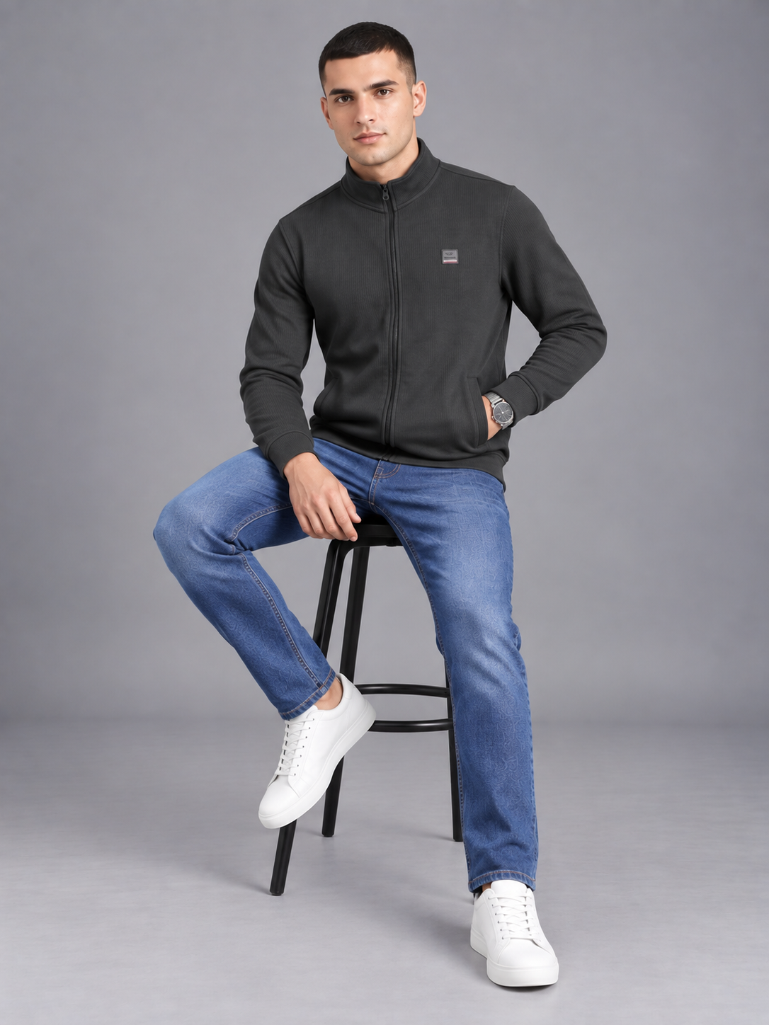 Men's Solid Full Sleeves & Full Zipper Plain Sweatshirt