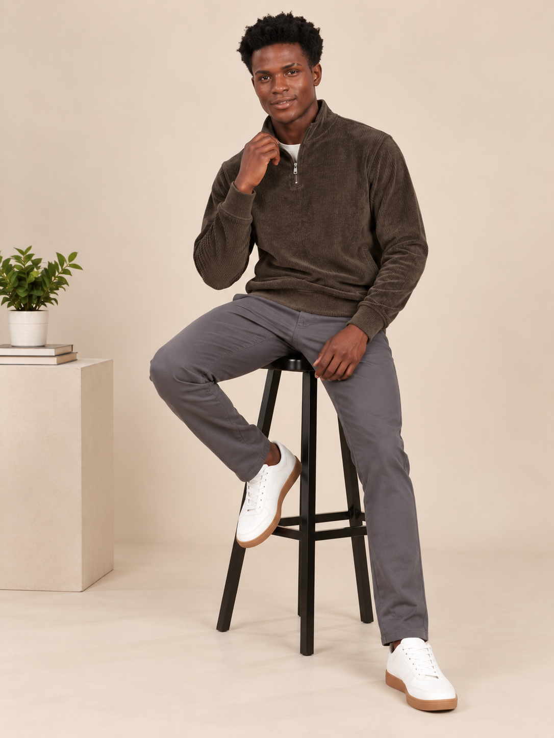 Men's Solid Full Sleeves & Half Zipper Plain Sweatshirt