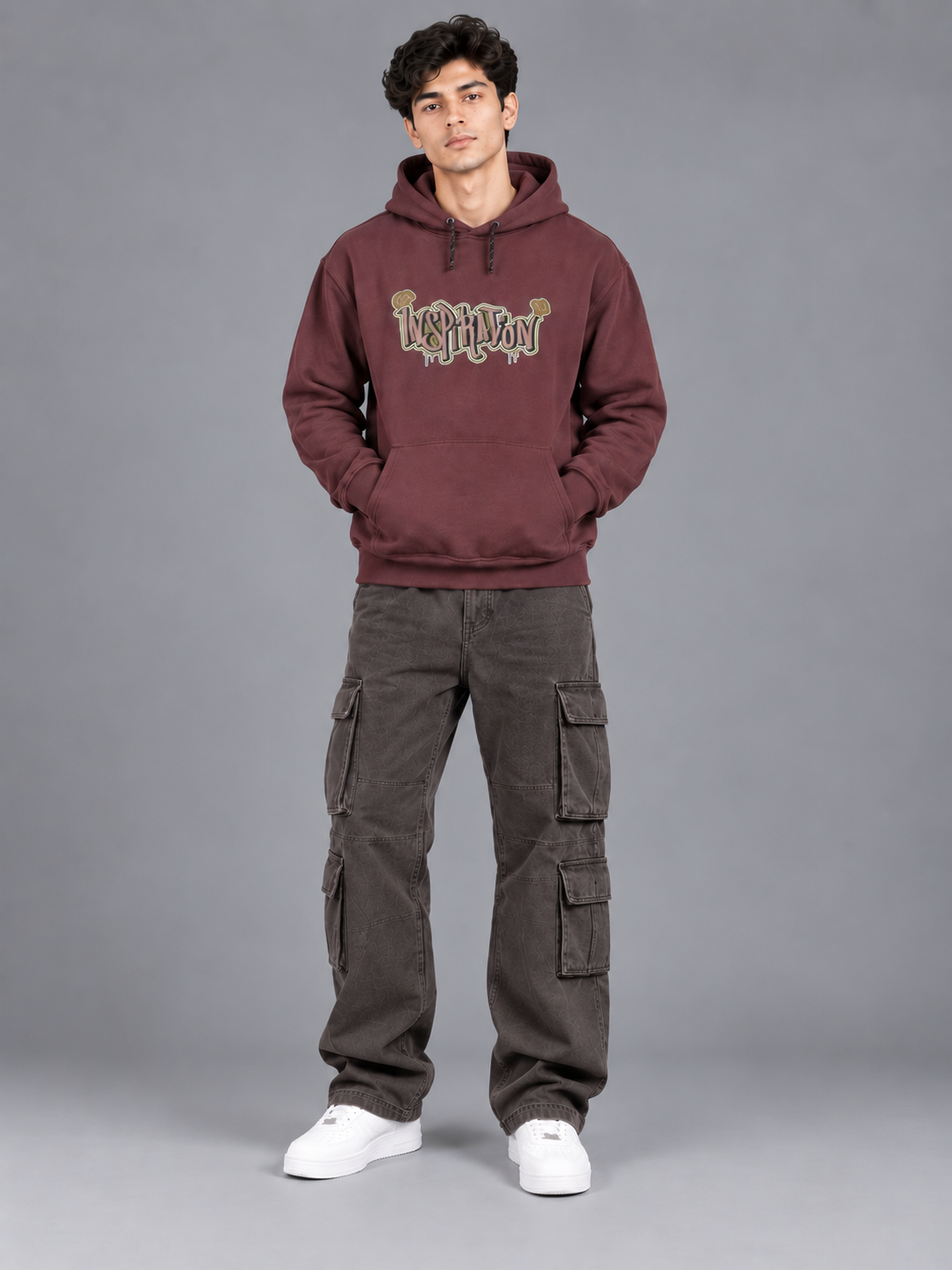 Men's Solid Full Sleeves Front Print Hoody Sweatshirt