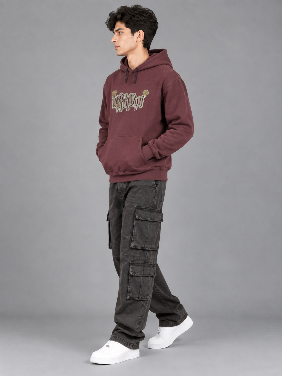 Men's Solid Full Sleeves Front Print Hoody Sweatshirt