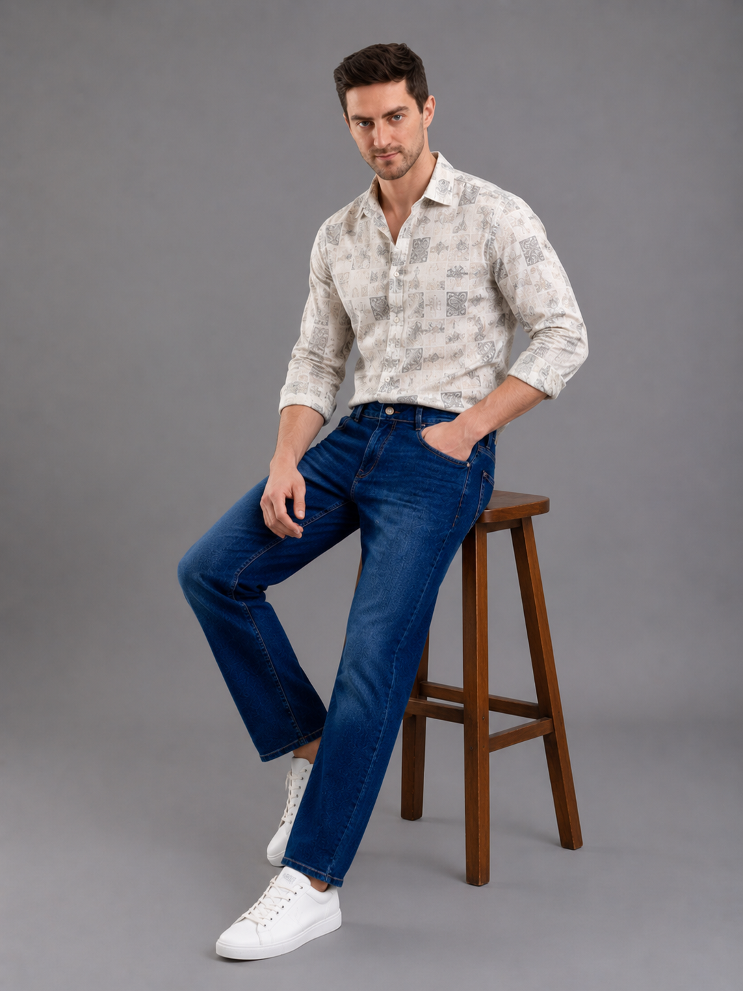 Men Stretch Comfort Fit | Mid Blue Jeans | Premium Casual Denim