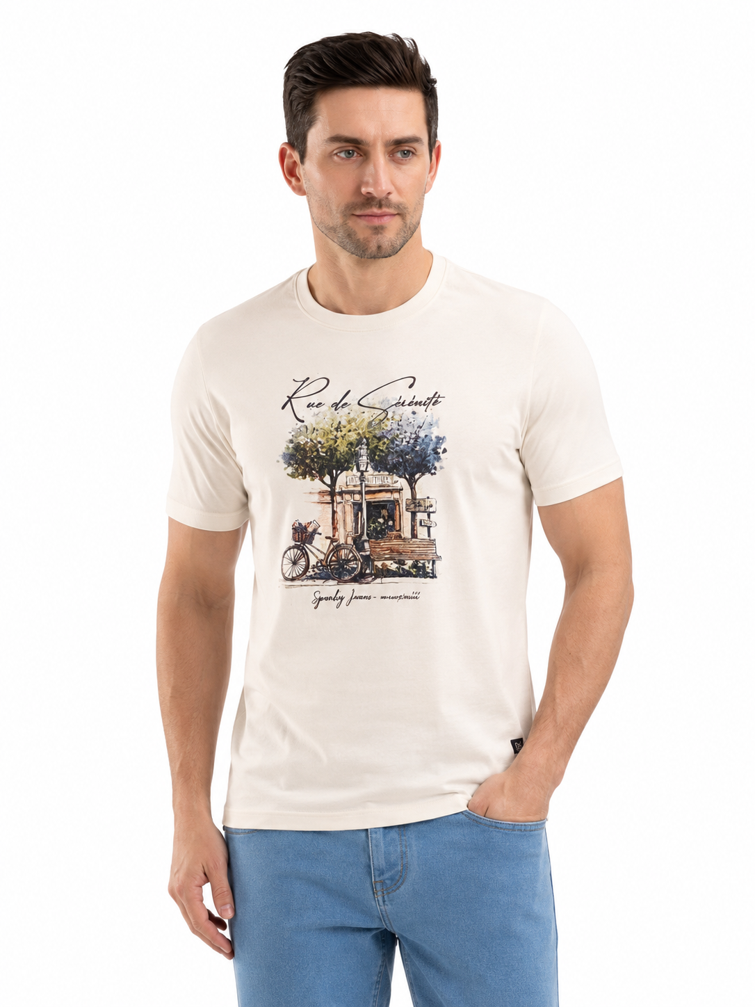 SPARKY Men Cream Casual T-Shirt round neck | Comfortable Daily Wear