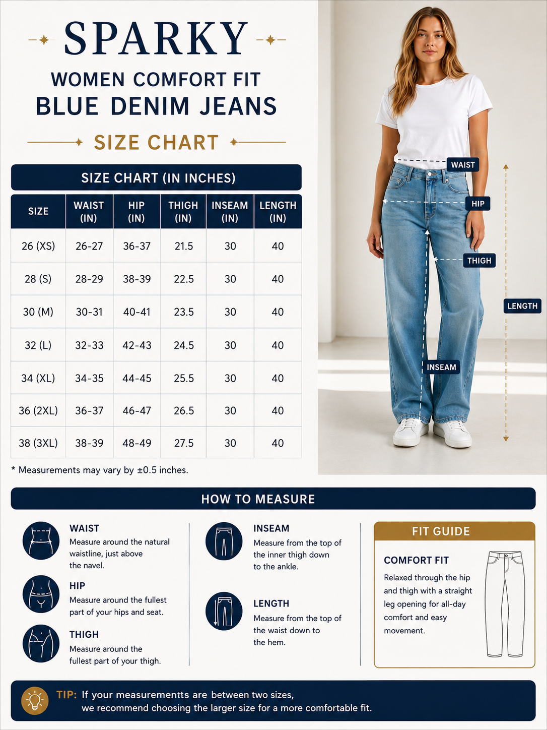 Sparky Women Comfort Fit Blue Denim Jeans | High Rise Straight Fit Casual Jeans