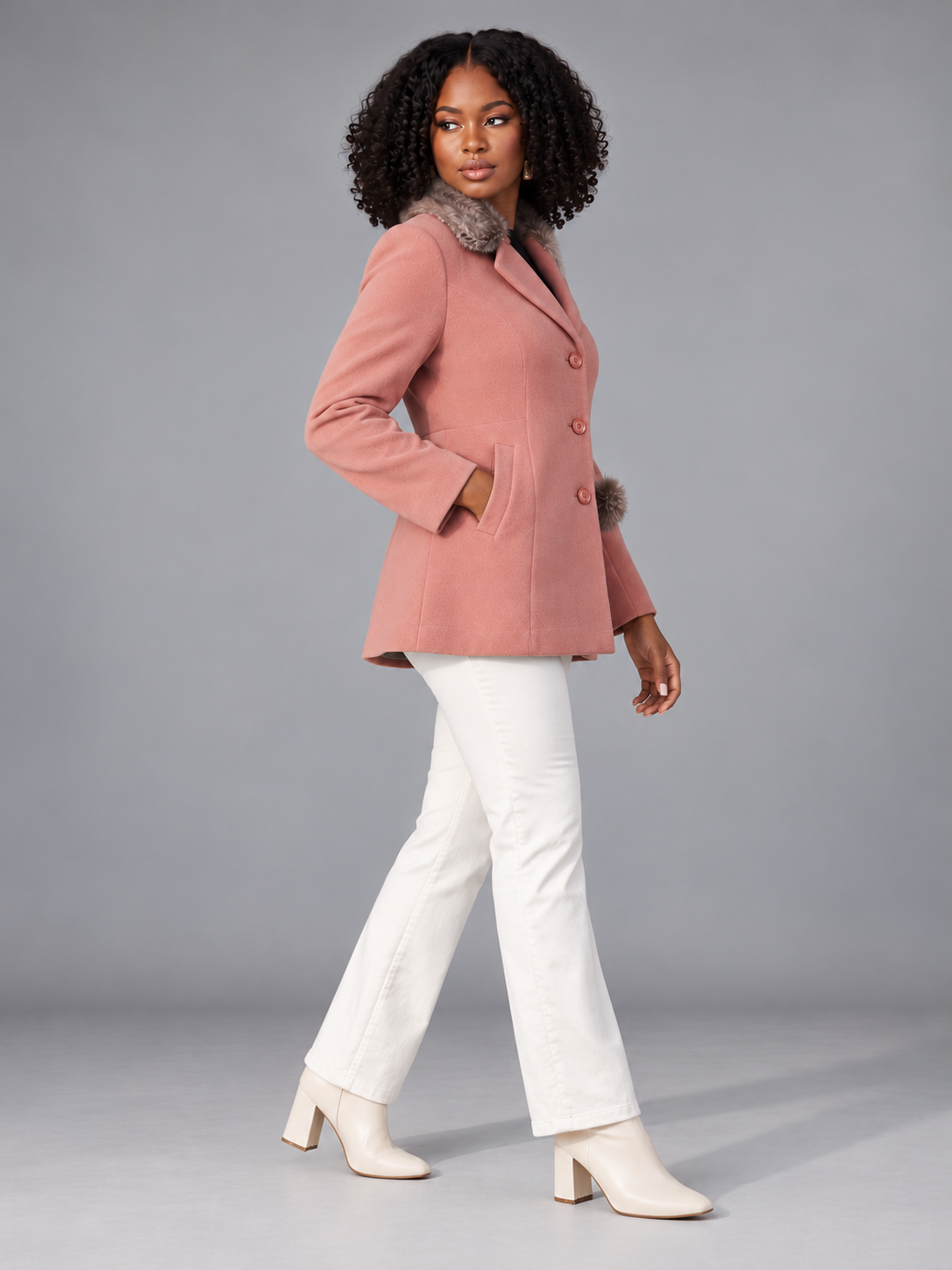 Women’s Premium Long Fur Blazer with Notched Collar
