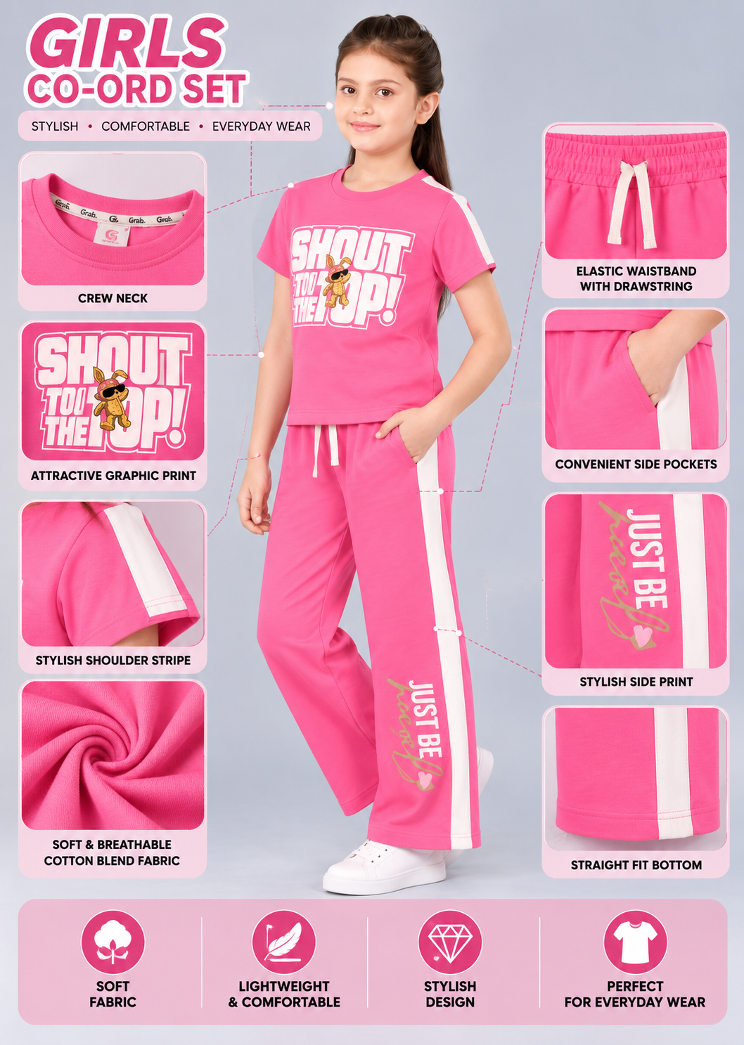 Girls Premium Printed Round Neck Co-Ord Set