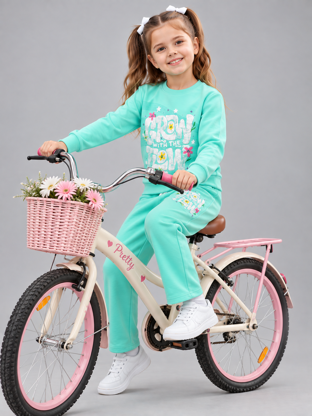 Girl's Stylish Chest Print Round Neck Co-Ord Set