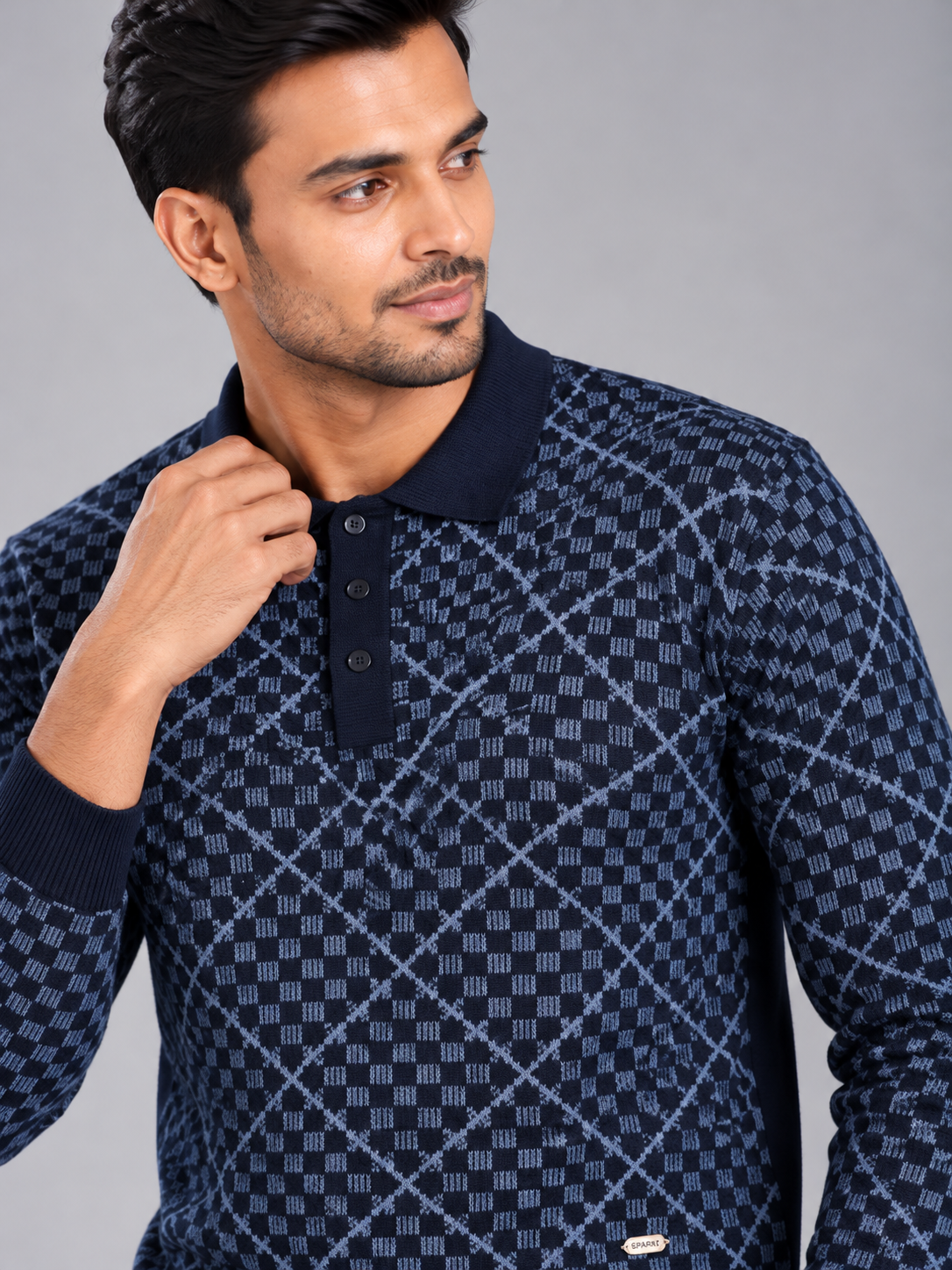 Men's Classic Check Pattern Polo Neck Sweater