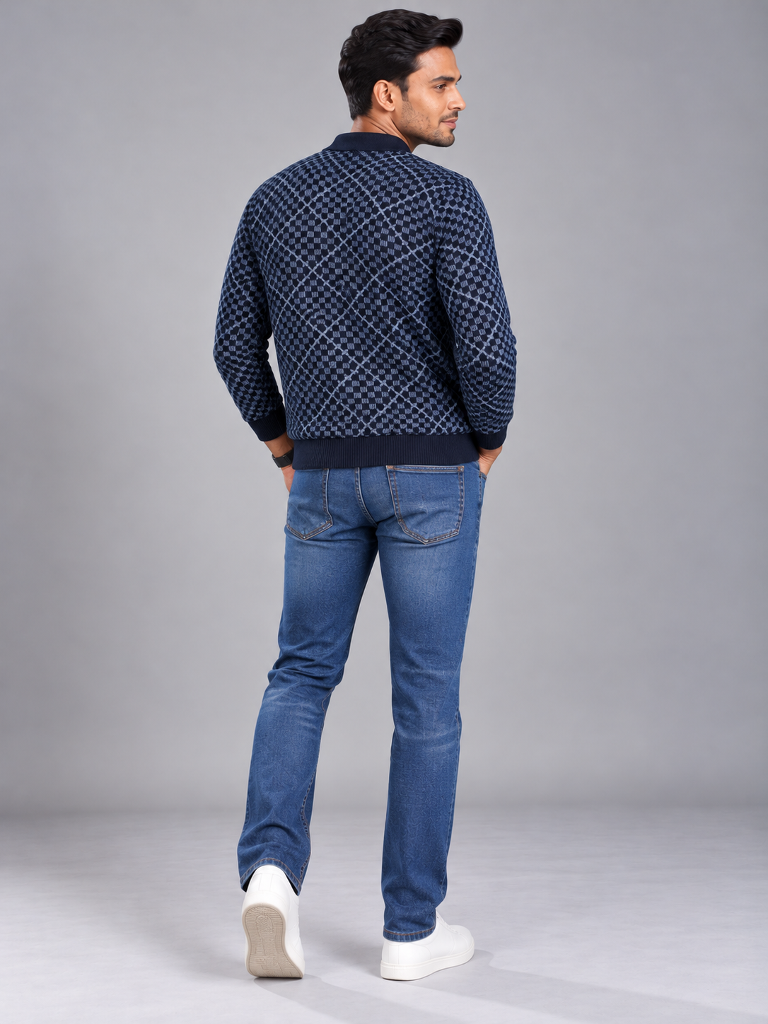 Men's Classic Check Pattern Polo Neck Sweater