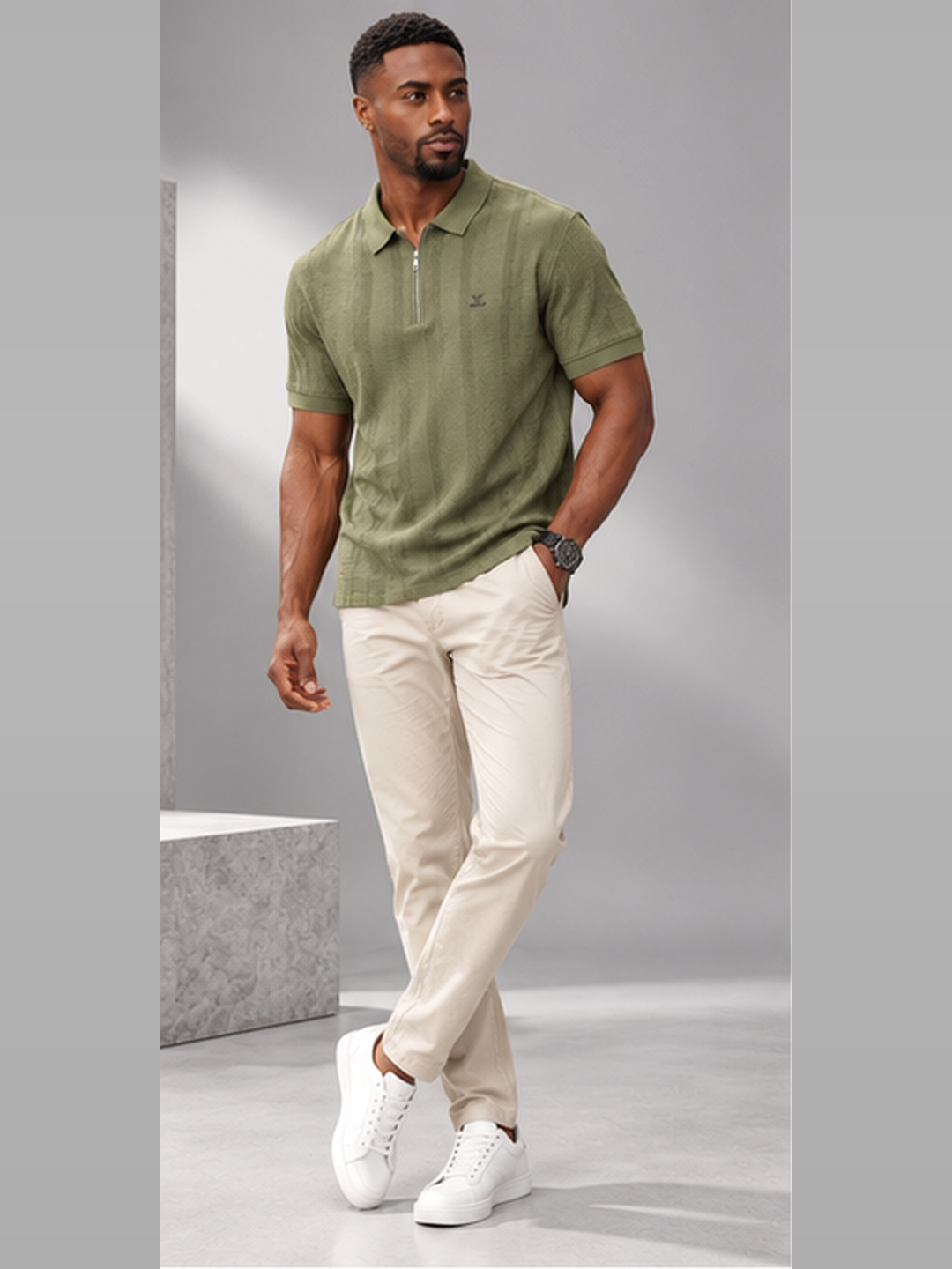 Men’s Premium Cotton Blend Polo Half Zipper T-Shirt