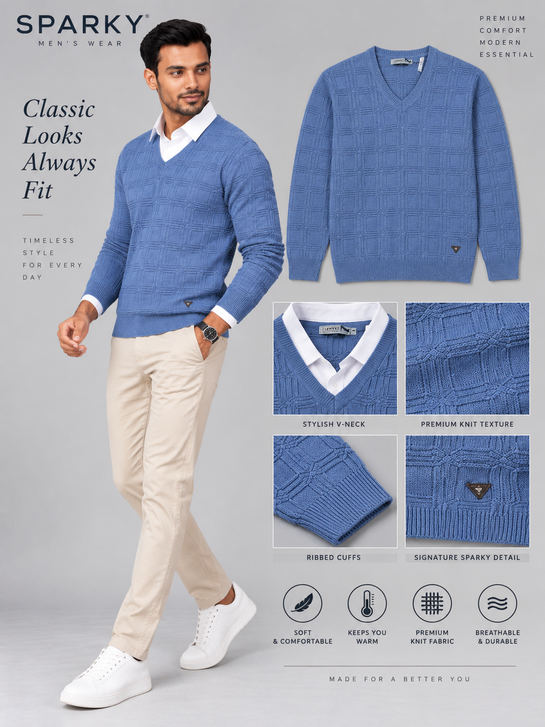 Men's Premium Full Sleeve V-Neck Sweater
