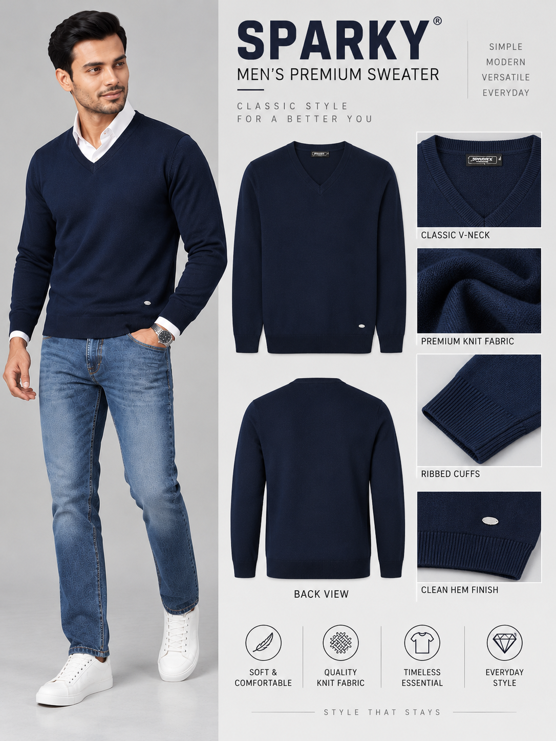 Men's Premium Full Sleeve V-Neck Sweater