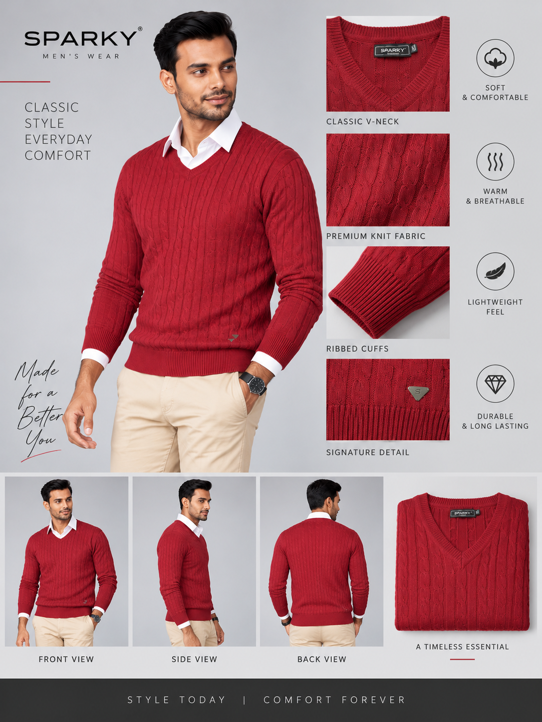 Men's Premium Full Sleeve V-Neck Sweater