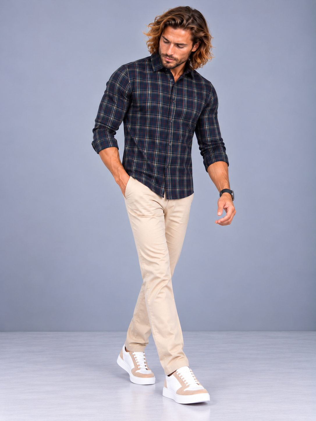Men’s Premium Indigo Checked Casual Shirt