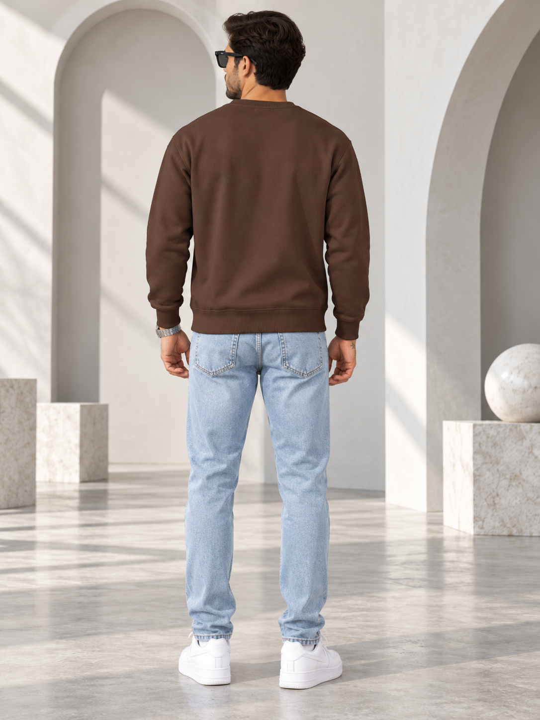 Men Brown Colour Round Neck Premium Sweatshirt
