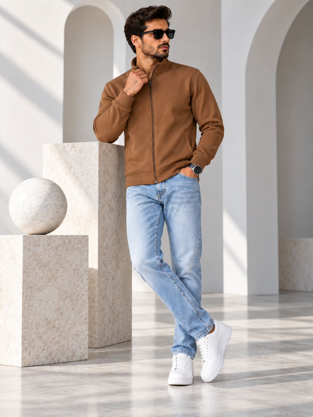 Men's Brown Solid Full Sleeves Sweatshirt