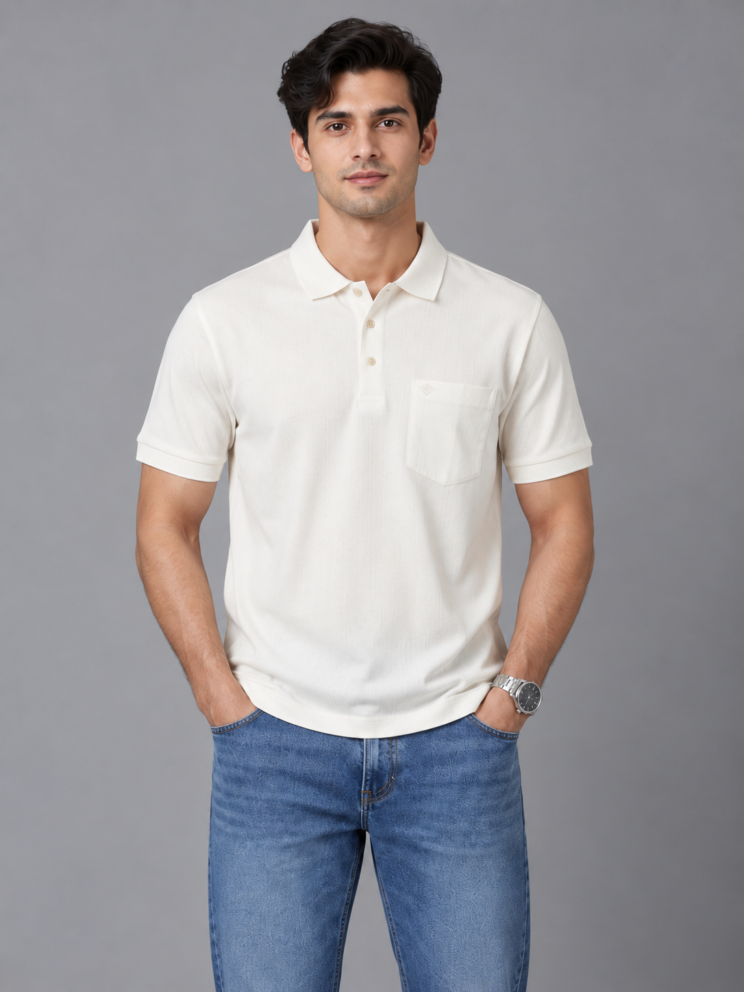 Men White Colour Premium Solid Polo T-Shirt