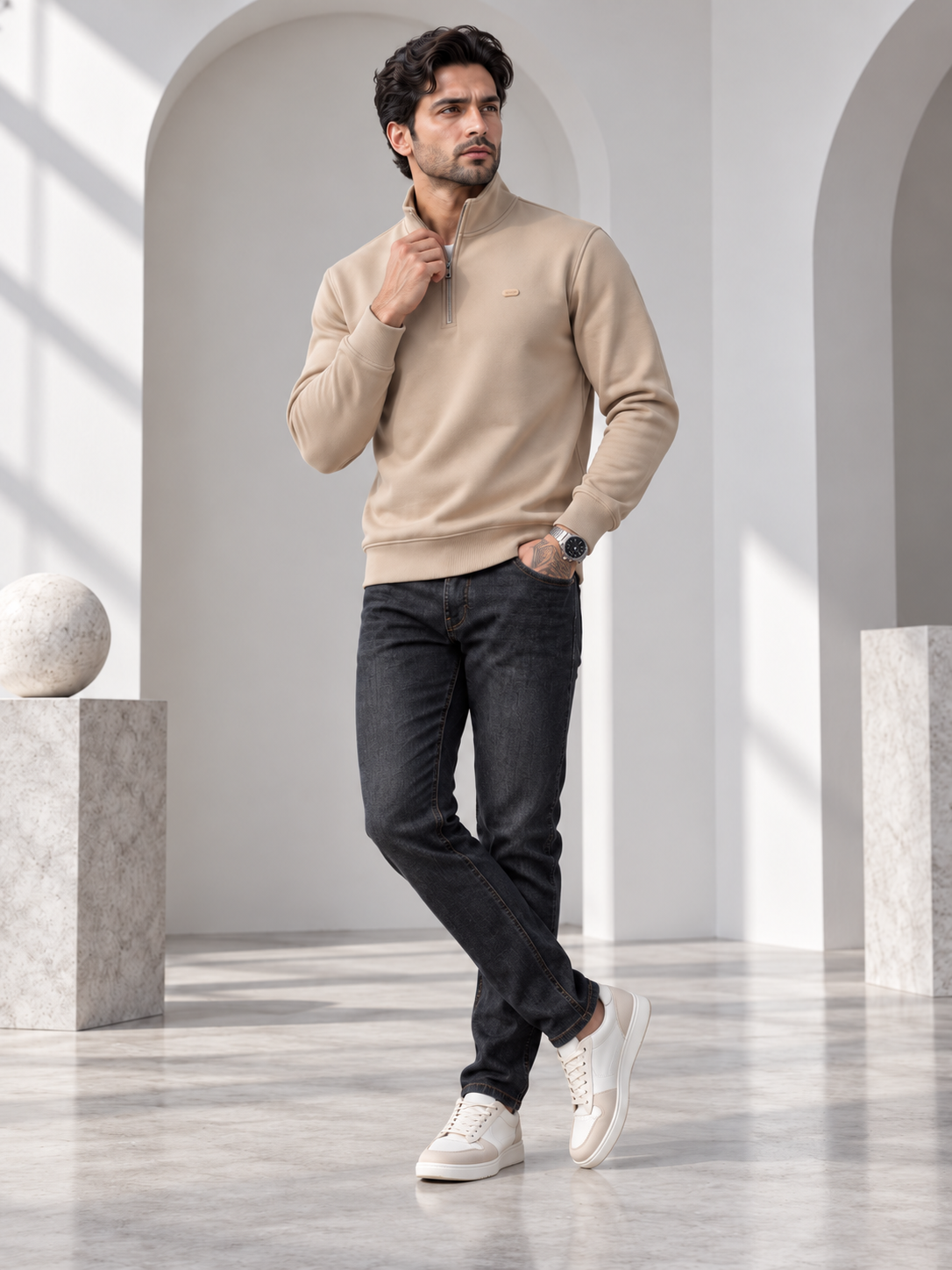 Beige Colour Regular Fit Primium Sweatshirt
