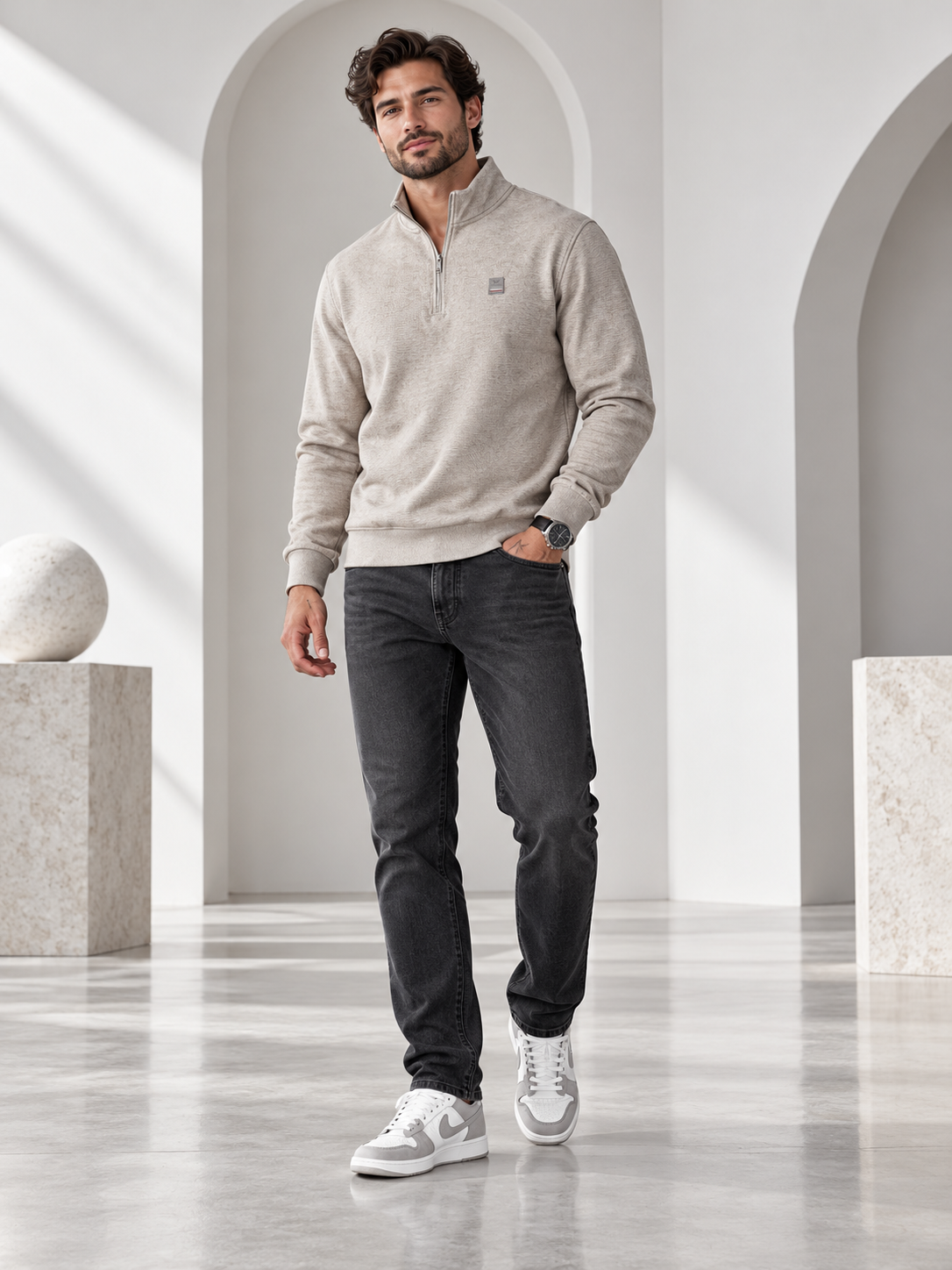 Beige Colour Regular Fit Primium Sweatshirt