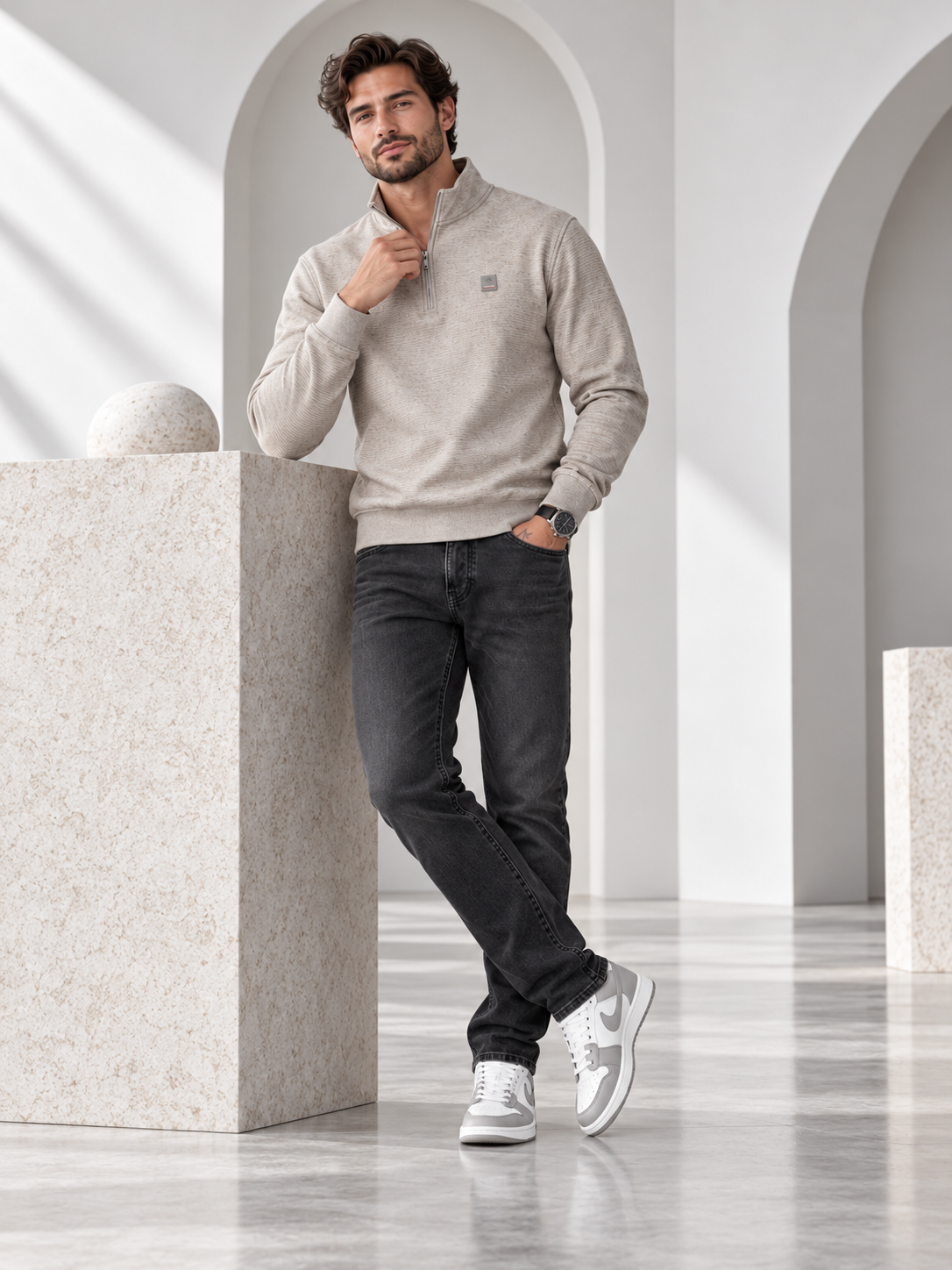 Beige Colour Regular Fit Primium Sweatshirt