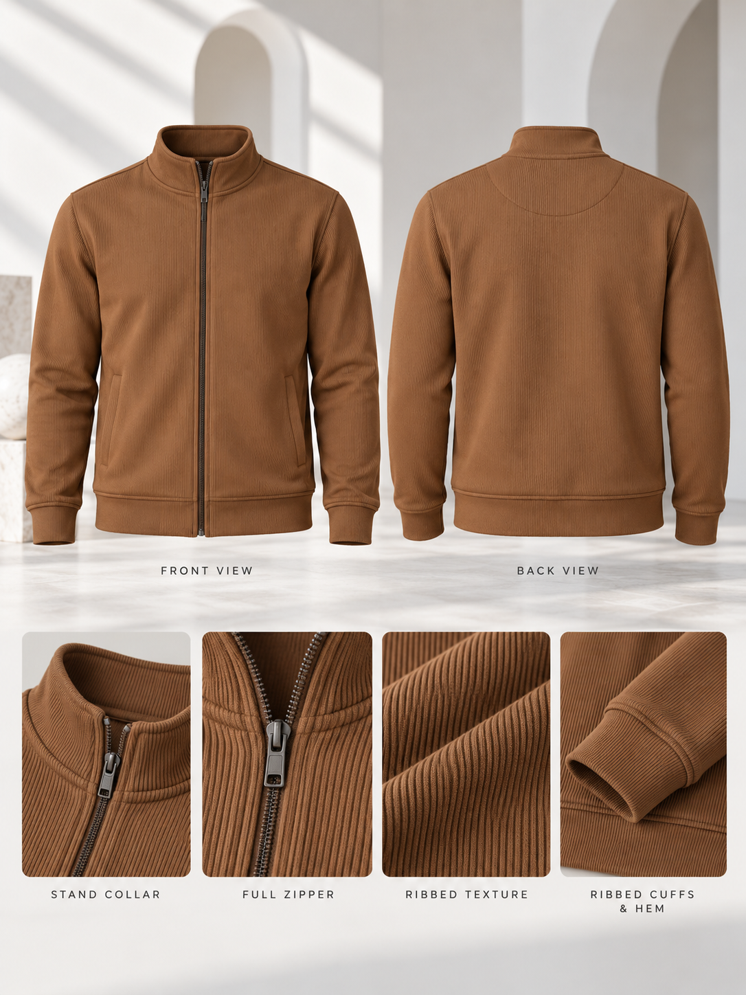Men's Brown Solid Full Sleeves Sweatshirt