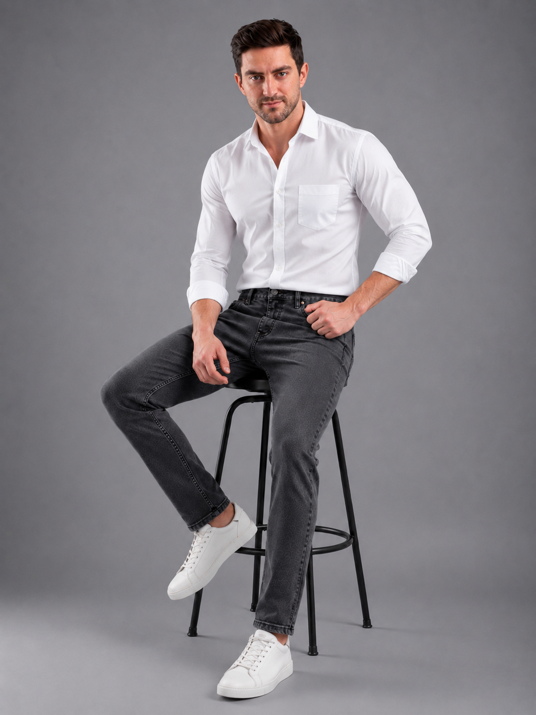 Men Narrow Fit Dark Grey Jeans