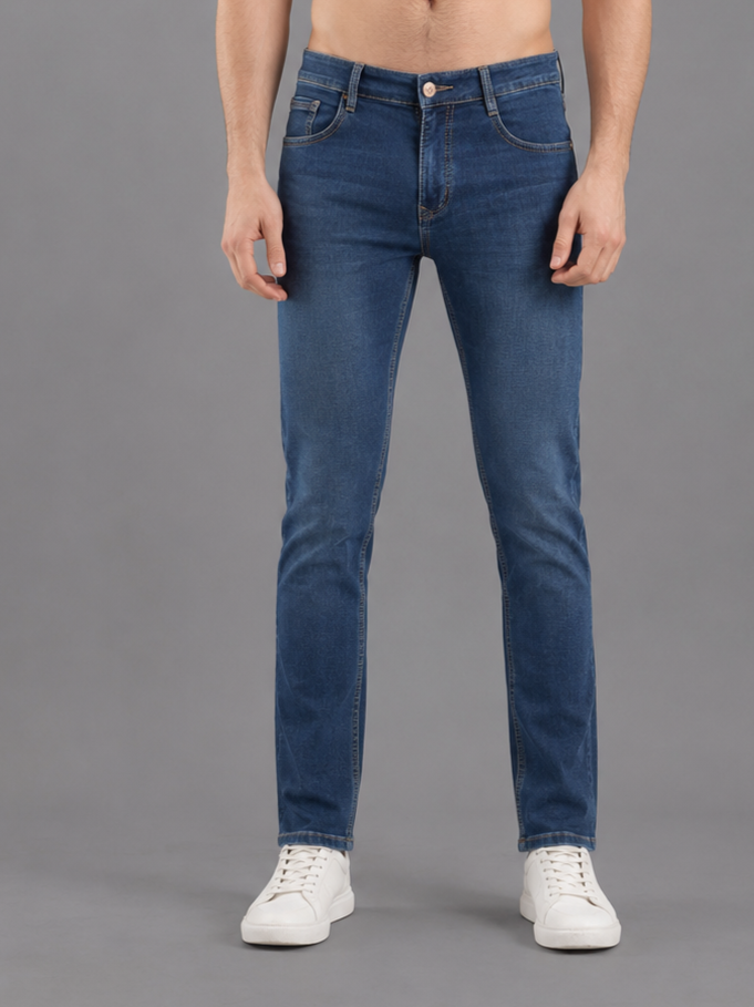 Men Stretch Narrow Fit | Mid Blue Jeans | Premium Casual Denim