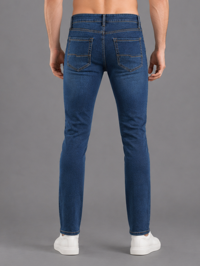 Men Stretch Narrow Fit | Mid Blue Jeans | Premium Casual Denim