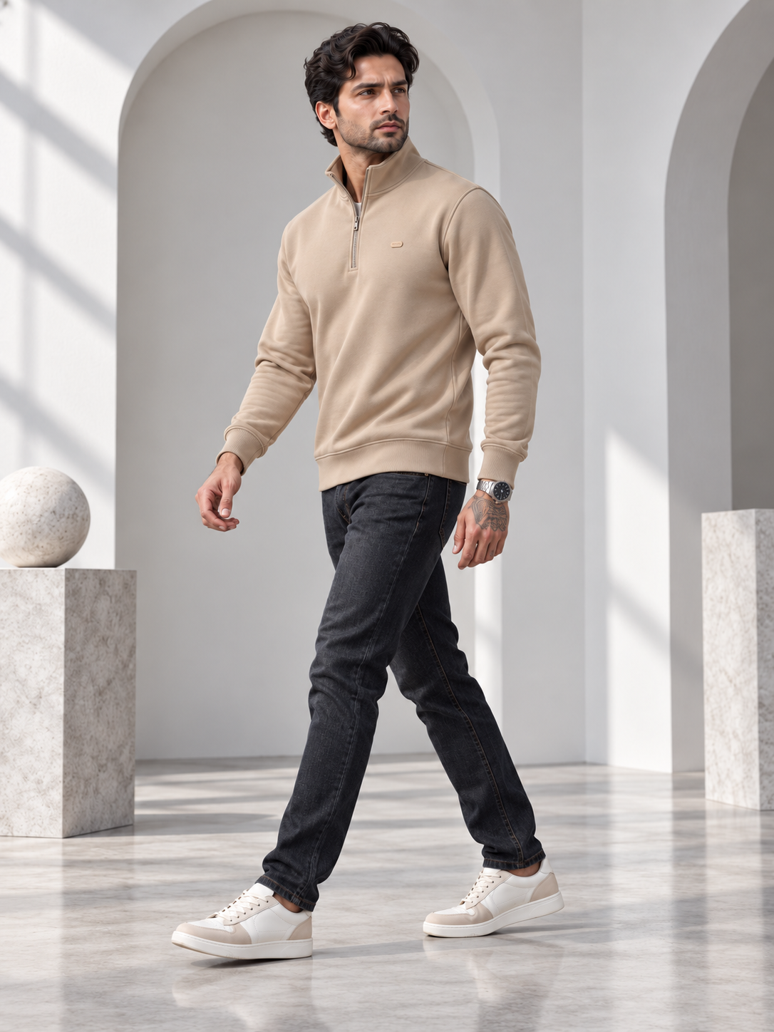 Beige Colour Regular Fit Primium Sweatshirt