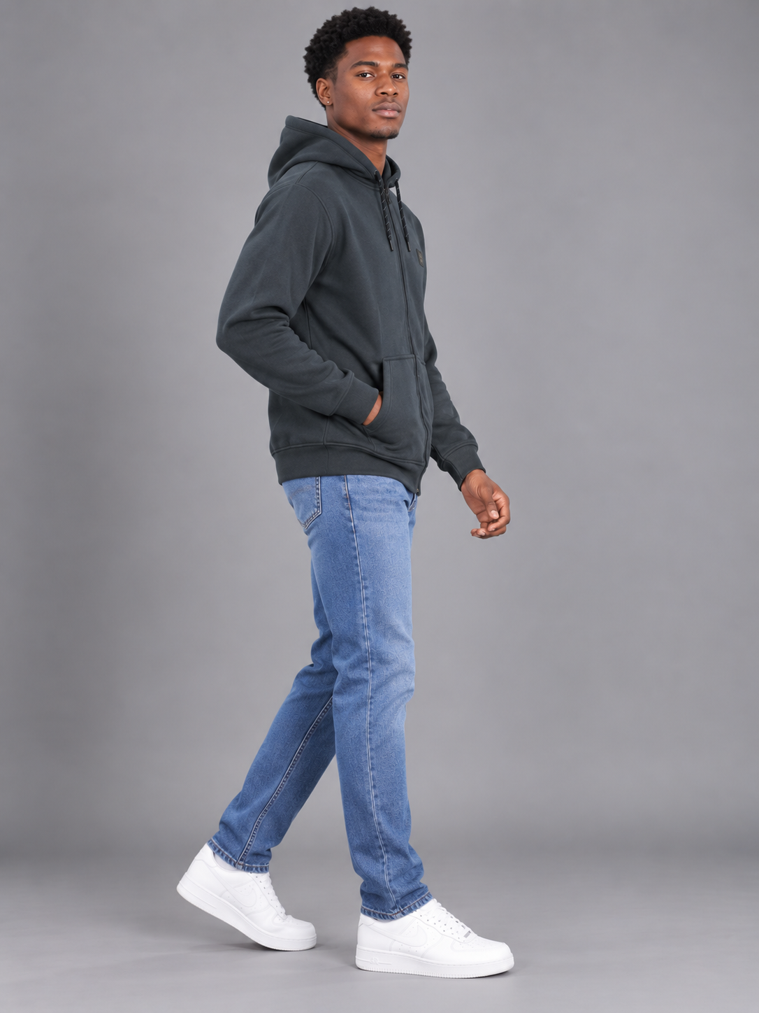 Grey Colour Regular Fit Primium Hooded Sweatshirt