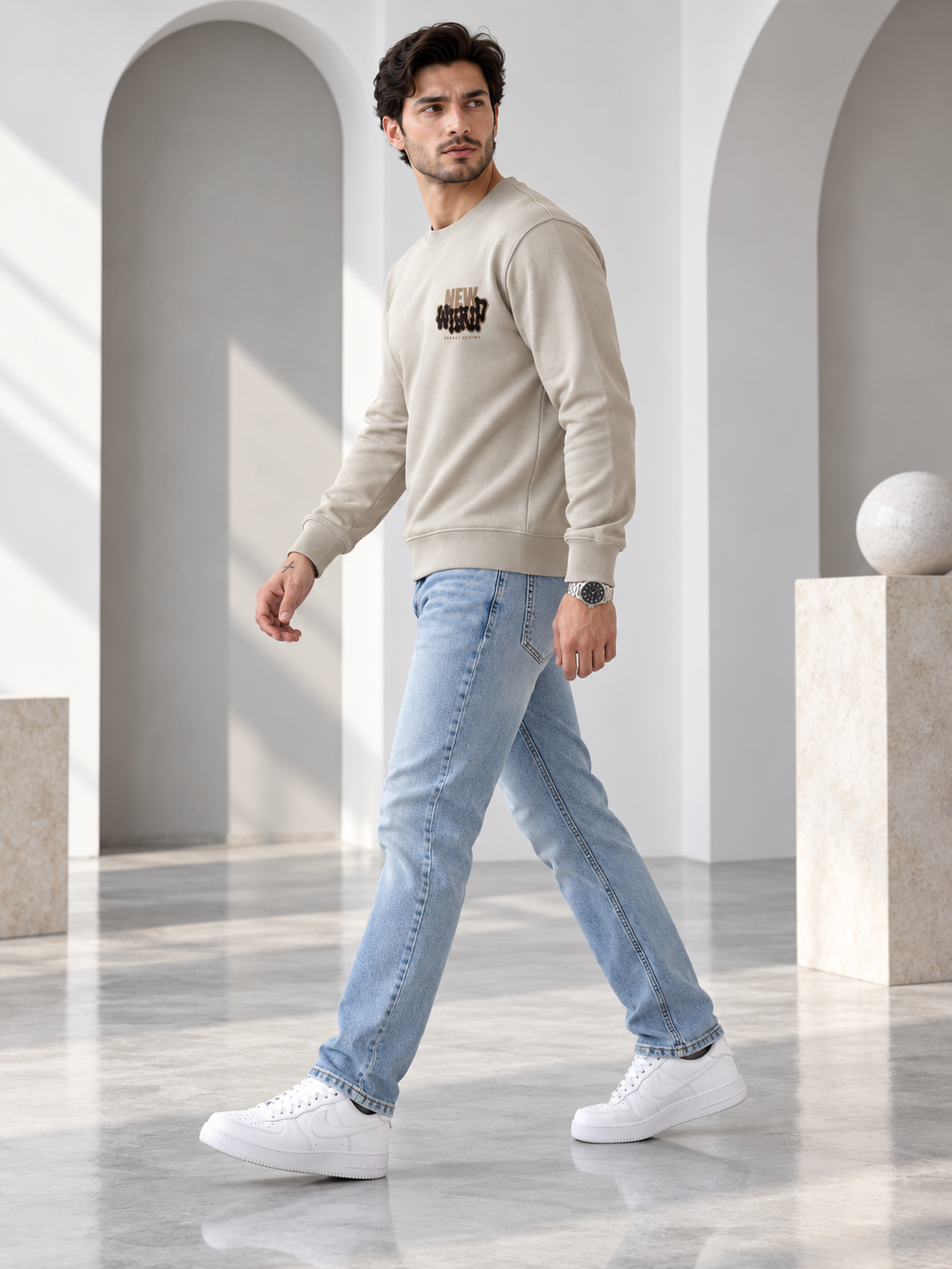 Beige Colour Regular Fit Primium Sweatshirt