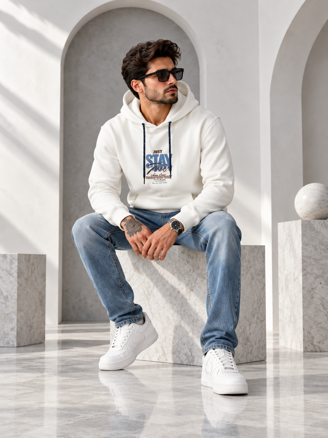 White Colour Regular Fit  Primium Hooded Sweatshirt