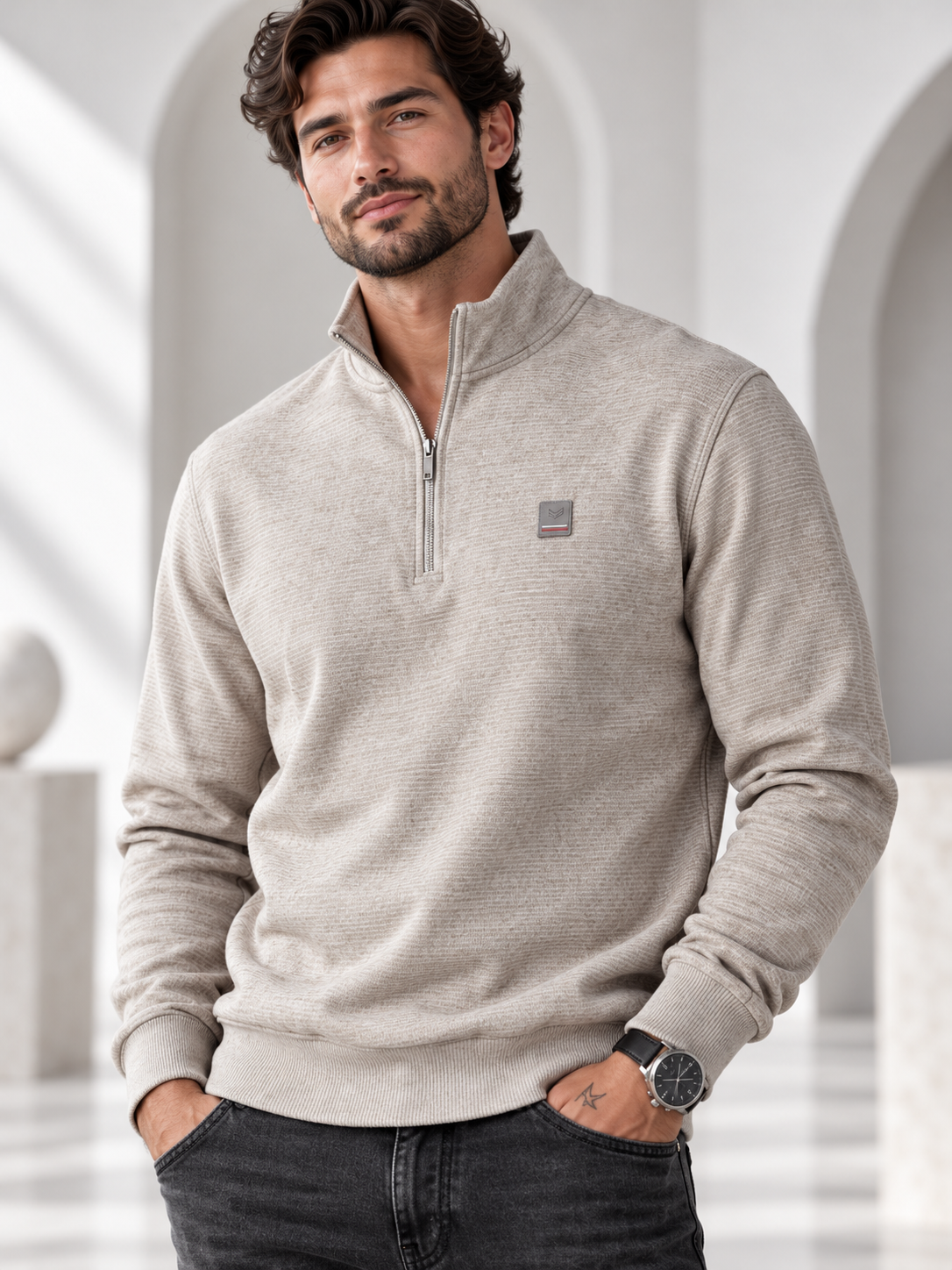 Beige Colour Regular Fit  Primium Sweatshirt