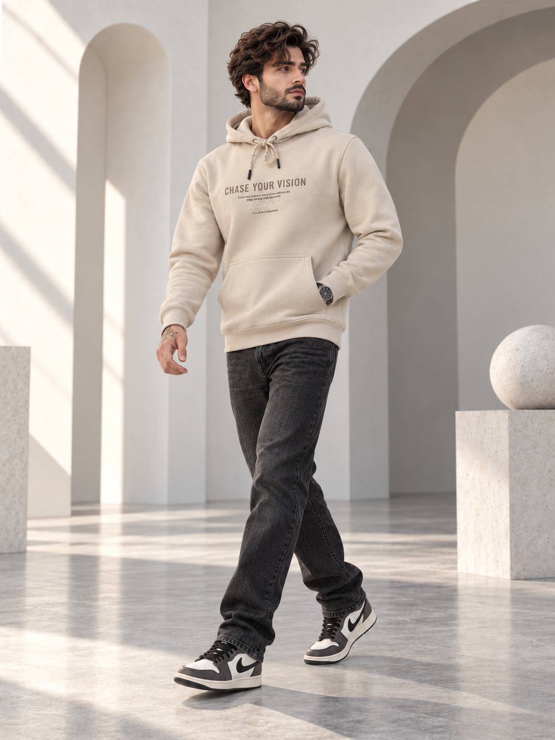 Beige Colour Regular Fit  Primium Hooded Sweatshirt